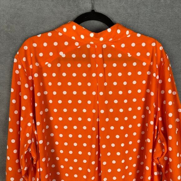 Susan Graver Top Women 3X Orange Polka Dot Button Front 3/4 Length Sleeve Office - Picture 5 of 12